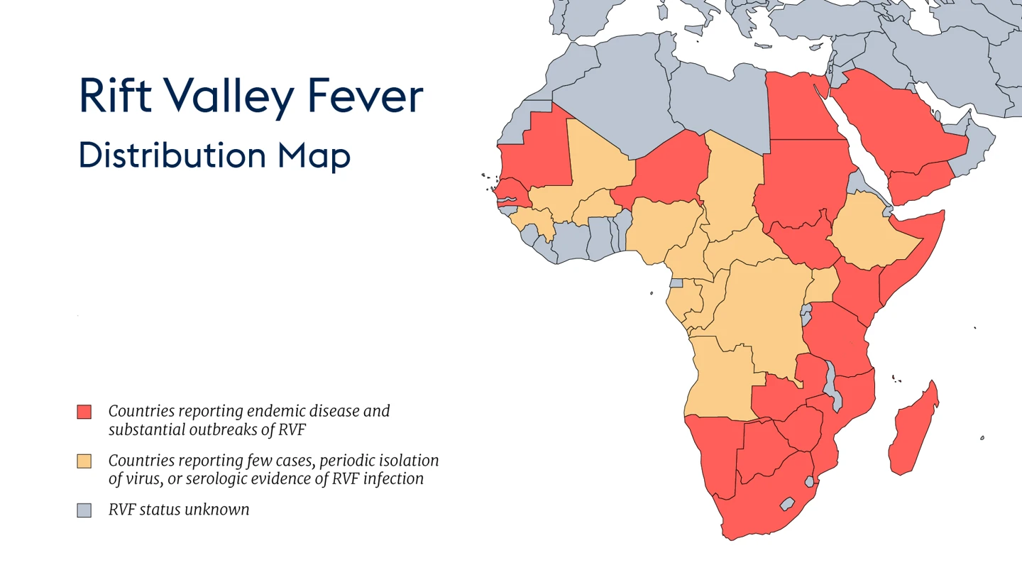 map illustration showing regions affected by Rift Valley Fever